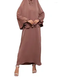 Ethnic Clothing Two-piece Sets Abaya Elegant Solid Malaysia Women's Long-Sleeved Hooded Top With Plain Long Dress Islamic Ladies Robe