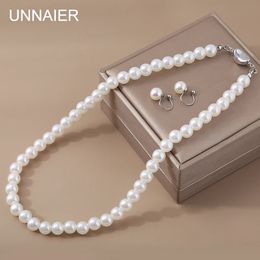 Stud 681012mm 1 set of ABS pearl ear clip French freshwater necklace 42cm clavicle chain jewelry earring trend 231109