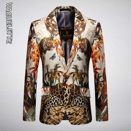 Men's Suits Blazers VAGUELETTE Leopard Pattern Jungle Printed Stylish Blazer Men Fashion Novelty Slim Fit Stage Wear For Singers Party Jacket Coat 231108