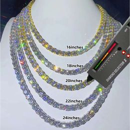 3mm 4mm 5mm 925 Sterling Silver D-vvs Diamond Moissanite Tennis Chain Necklace with Wholesale Hip Hop Fine