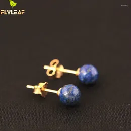 Stud Earrings Real 925 Sterling Silver Lapis Lazuli Beads For Women Vintage Femme Gift Prevent Allergy Fine Jewellery