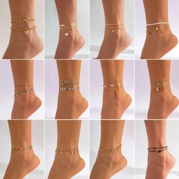 Anklets Beach Zircon Foot Rice Beads Anklet Butterfly Star Moon Heart OL Cross Pendant Multil Layer Ankle Tennis Chains Women Jewellery