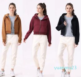 Yoga plush Scuba Women's Zipper Hoodie Loose Short Warm Sports Full Zipper Sweater