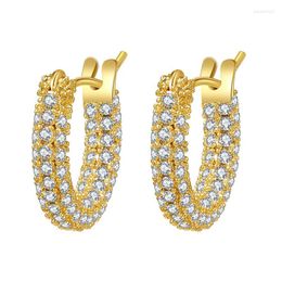 Hoop Earrings Quality Gold Color Full Pave Top White Zircon Cute Circle S925 Silver Ear Buckle For Women INS Jewelry