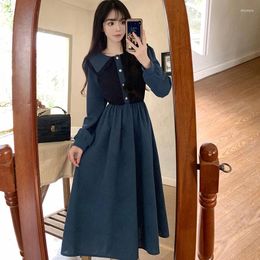 Casual Dresses Spring Autumn Vintage Color Matching Bodycon Dress French Style Elegant Long Sleeve Loose Ladies Women Party Vestidos