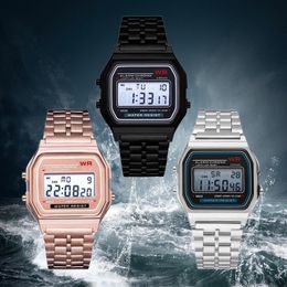Wristwatches Ultra-thin Sports Electronic Metal Watch Multifunctional Luminous Alarm Clock Steel Band Dress Gold Ladies Men's WatchWrist