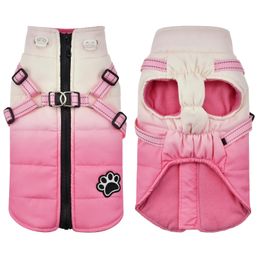 Dog Apparel Pet dog jacket with safety belt winter warm dog suit suitable for small to medium waterproof dog suit Chihuahua French Bulldog set 231109