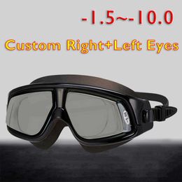 Goggles -1.5 To -10.0 Myopia Swim Eyewear Silicone Large Frame Anti Fog Swimming Goggles Custom Different Degree For Left Right Eyes P230408