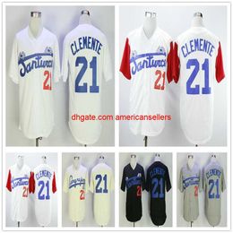 Roberto Clemente #21 Santurce Crabbers Puerto Rico College Baseball Jerseys Stitched Shirt White Grey Cream Black