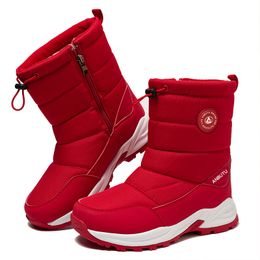 Markenlose Schneestiefel, mittelhohe Herren- und Damenschuhe, rot, schwarz, grau, Baumwolle, warme Outdoor-Sport-Sneaker