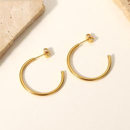 Hoop Earrings European And American Fashion Simple 18K Gold Stainless Steel INS Wind C-type Titanium Wome