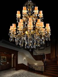 Large 3 Tiers 24 Arms Crystal Chandelier Light Fixture Antique Brass Luxurious Pendant Crystal Lustre Lamp MD8504 D1150mm H1400mm Home Light