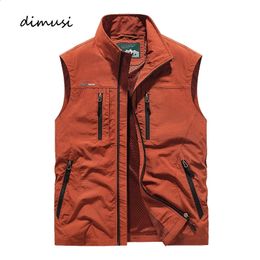 Men's Vests DIMUSI Summer Mens Multipocket Casual Man Breathable Mesh Vest Sleeveless Jackets Outwear Fishing Waistcoats Clothing 231109