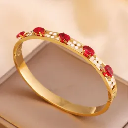 Bangle Vintage Style Hollowed-out Ruby Stainless Steel Women's Bracelet Banquet Accessory