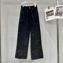 Women's Jeans PREPOMP 2023 Autumn Collection Gradient Diamonds Wide Leg Women Black Long Denim Pants Streetwear GM275