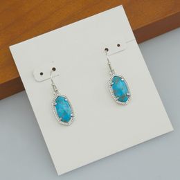 Dangle & Chandelier Hook Stone Real 18K Gold Plated Golden thread turquoise Dangles Earrings Jewelries Letter Gift With free dust bag