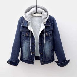 Women's Down Parkas Plus Size S-5XL Autumn Winter Jacket Women Plus Thin Cashmere Hooded Denim Jackets Female Casual Short Jean Coat Jacket female zln231109