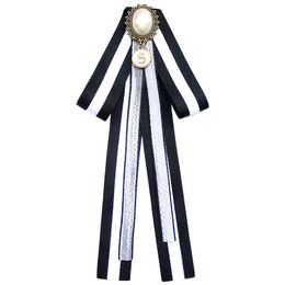 Ladies bank stewardess striped Bow tie student performance professional Korean collar flower white shirt skirt black bow accessories