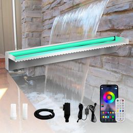 Stainless Steel Pond Spillway Waterfall Pool Fountain APP Controlled Colorful LED Light Water Feature Outdoor Garden Fountains Waterfalls Blade Kit-60x20x10cm
