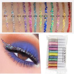 Eye Shadow/Liner Combination 12 Colors Liquid Glitter Eyeliner Gel Eyes Makeup Waterproof Liquid Color Eye Liner Pencil Matte Purple Pen Make Up Cosmetics 231109