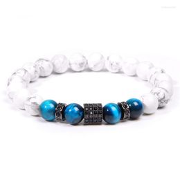 Strand Men's Natural White Howlite Blue Tiger Eye Stone Beads Bracelet For Homme Femme Friendship Jewelry Energy Men Wholesale