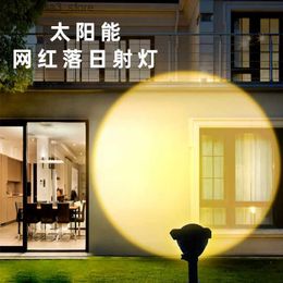 Solar Wall Lights Solar Sunset Spotlight Waterproof Outdoor Landscape Lawn Light Garden Ground Inserting Courtyard Atmosphere Decorative Wall Lamp Q231109