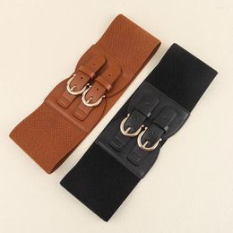 Belts The Women's Elastic Waistband Pin Buckle Fashion Wide Belt High Stretch Can Black Brown Double Head