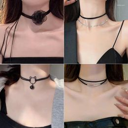 Chains Goth Black Velvet Choker Necklaces Gothic Style Rope Women Neck Decoration Chocker Jewellery On Girl Accessories