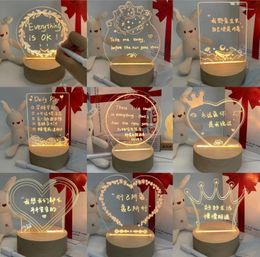 Night Lights 3D Creative USB Interface Illuminated Acrylic Board Erasable With Pen Message Memo Desktop Christmas Gift Display