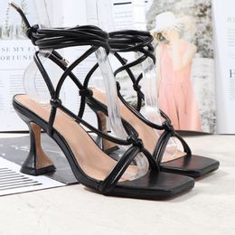 Sandals 2023 Summer And Autumn Thin Strap Roman Cross Sexy Stiletto High-heeled Rhinestone Open-toed