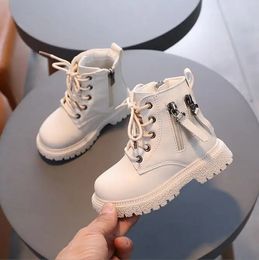 Boots Patent Ieather Kids Boots Winter Children Fashion Ankle Boots Baby British Shoes For Girls Boys Boots Toddler Warm Snow Boots 231108