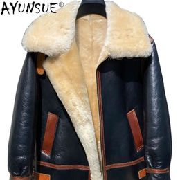 Men's Jackets AYUNSUE Ultrathick Fur Coat Men Original Sheepskin Onepiece Real Leather Jacket Flight Suit Winter Jaqueta 231108