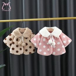 Sets Winter Girl Cotton Coat Plush Cape Dot Baby Kids Jacket Children Costume Windproof Warm Christmas Overalls Toddler Clothes 231109