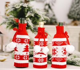 Reusable Snowflake Deer Tree Bottle Bag Knitted Handmade Wine Bottle Covers Xmas Gift Bags Christmas Table Dinner Decorations1956621