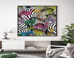 Colourful Zebra Paintings Wall Art Posters and Prints For Living Room Modern Animal Cuadros Decoration Big Size Canvas Art9632857