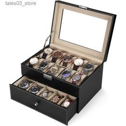 Jewelry Boxes Box Organizer 20 Men Display Storage Case Metal Hinge Black PU Leather Glass Top Large Holder Q231109