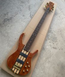 Factory 5 Strings Fretless (Frets line) Electric Bass Guitar with Golden Hardware,Can be Customised