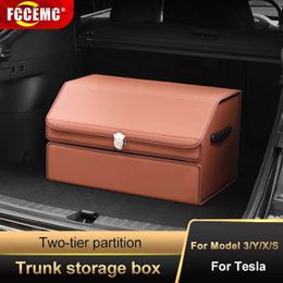 Car Organizer For Tesla Model 3/Y/X/S 2023 Car Trunk Storage Organizer Big Capacity Tow-Tier Partition Waterproof Foldable Tidying Storage Box Q231109