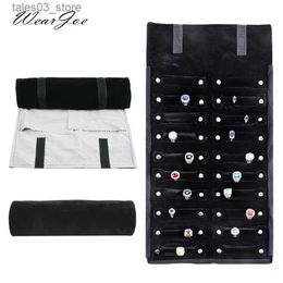 Jewelry Boxes Portable Velvet Jewelry Ring Travel Organizer Foldable Roll Bag Case Storage Rings Holder Pouch Snap Closure Zipper Compartments Q231109