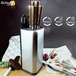 Cookware Holders Knife Holder 304 Stainless Steel For Multi Kitchen Knife Set Scissors Cooking Utensils Organizer Knives Stand Block Tool 231109