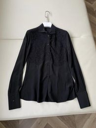 Women's Blouses 2023 Women Fashion Long Sleeve Sexy Edelweiss Lace Composite Silk Shirt 0529