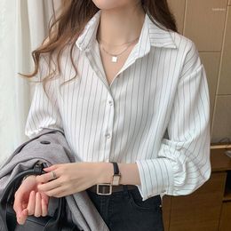 Women's Blouses LY VAREY LIN Spring Blouse Women Turn Down Collar Office Lady For Striped Buttons Chiffon Shirts