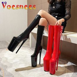 Boots Super High Heel 26CM Nightclub Long Boots Women Lace-up Zip Design Round Toe Knee-High Boot 15CM Waterproof Platform Model Shoes 231108