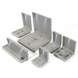 Jewellery Boxes High Quality LED Light Ring Pendant Box Luxury Suede Jewellery Box Packing Necklace Wedding Gift Display Storage Case 231108