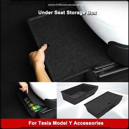 Car Organiser For Tesla Model Y Under Seat Storage Box Accessories MY 2021 2023 New Car Garbage Bin High Capacity Organiser Case Drawer Holder Q231109