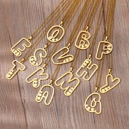 Pendant Necklaces Cute Initial Stainless Steel Necklace For Women Men 18K Gold Plated Jewellery Aesthetic Hollow 26 Letter Name Accessories