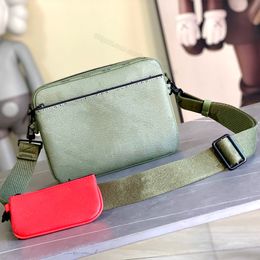 9A Messenger Bags Stylish Casual Design Luxury Trio Crossbody Shoulder Bag Handbag Purse Canvas Genuine Leather 23783 With Original Box 26 Cm L446