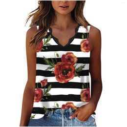 Women's Tanks Women Lace Trim Tank Tops Striped Floral V Neck Casual Sleeveless Blouse Vest T-Shirts Oversized Off Shoulder Woman Camisole