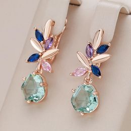 Stud Kinel Fashion Unique Green Stone Drop Earrings for Women Rhombus Natural Zircon 585 Rose Gold Color Vintage Wedding Jewelry 231109