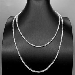 Hiphop 2mm S925 Sterling Silver Ice Out Diamond Moissanite Single Row Men's Tennis Chain Necklaces